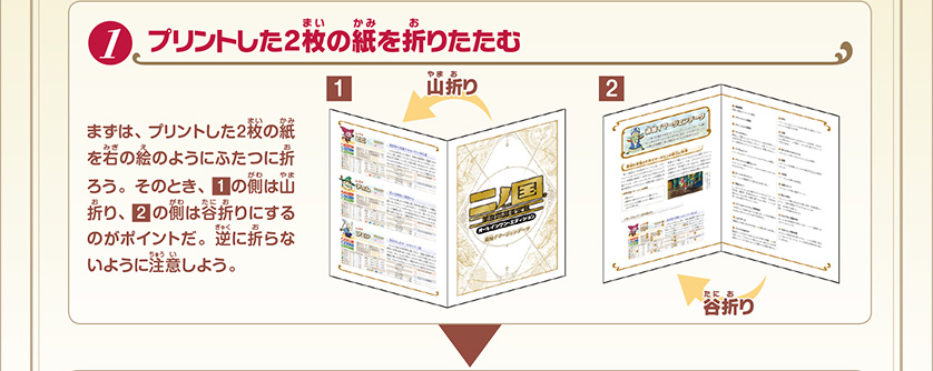 1.プリントした2枚の紙を折りたたむ