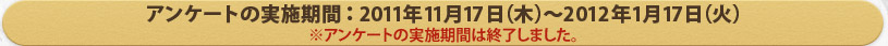 アンケートの実施期間：2011年11月17日（木）～2012年1月17日（火）アンケートの実施期間は終了しました。