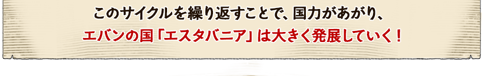このサイクルを繰り返すことで、国力があがり、エバンの国「エスタバニア」は大きく発展していく!